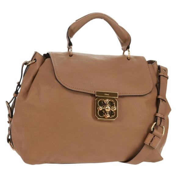 Chloe Handbags - Chloe Elsie Hand Bag Leather 2way Beige Gold Auth BA8869